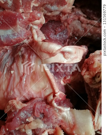 Raw beef steak meat. Delicious mixed Kobe and wagyu beef meat pieces to make famous recipe like barbeque, picanha, bourguignon, goulash, gourmet, stroganoff, ragout etc 131569779