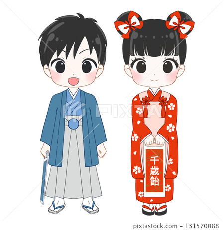 Illustration of a cute boy and girl celebrating Shichi-Go-San 131570088