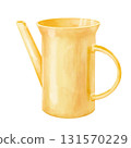 A toy plastic jug with a handle and no lid for children. Watercolor illustration of an empty yellow coffee pot isolated on a white background. Perfect for children's cards, educational games 131570229