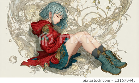 Sleeping Girl and Art Nouveau Decoration 131570443
