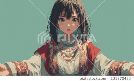 民族服裝的女孩,正面肖像 民族服裝的女孩,正面肖像 131570453