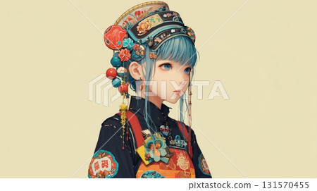 Japanese-style illustration of a girl in ethnic ornaments 131570455