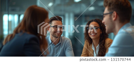 Business scene: Foreign businessmen having a meeting in a cheerful atmosphere 131570744