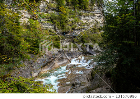 Spectacular Hiking Trail Triftsteig Through Canyon Tiefenbachklamm With Brandenburger Ache In Tyrol, Austria 131570986