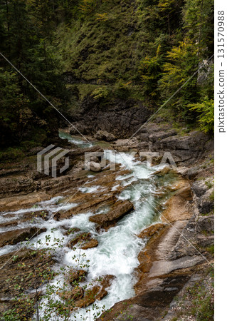 Spectacular Hiking Trail Triftsteig Through Canyon Tiefenbachklamm With Brandenburger Ache In Tyrol, Austria Spectacular Hiking Trail Triftsteig Through Canyon Tiefenbachklamm With Brandenburger Ache In Tyrol, Austria 131570988