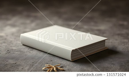 An empty white room with an open door leads to a blank 3D box template on a white background. 131571024