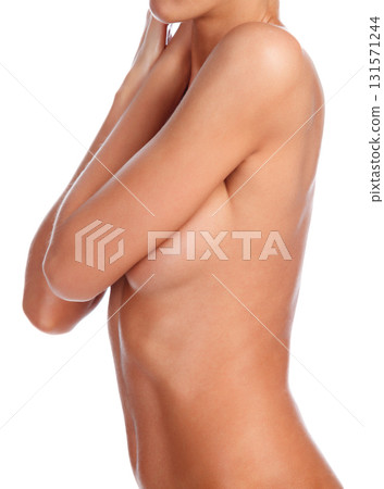 Closeup shot of beautiful female body. Slim woman posing. Isolated on white background 131571244