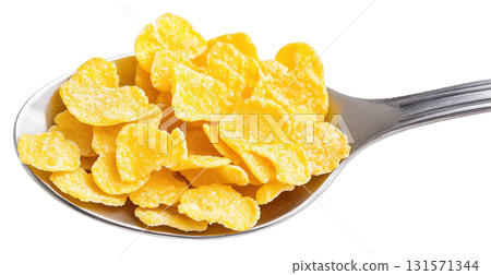 Cornflakes in spoon iisolated on white background png transparent clipart. 131571344