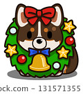 Corgi (tri-color) with a Christmas wreath around its neck 131571355