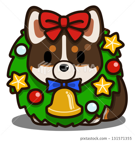 脖子上戴著聖誕花圈的柯基犬（三色） 131571355