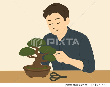 一位男士挑選盆景的插圖,日本,嗜好 一位男士挑選盆景的插圖,日本,嗜好 131571438