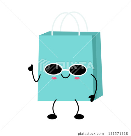 Kawaii shopping bag character with sunglasses, cheerful expression, and playful design elements Kawaii shopping bag character with sunglasses, cheerful expression, and playful design elements 131571518