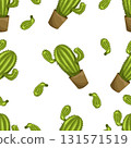Vector cactus illustration. This evergreen, prickly plant features a seamless botanical pattern for your design. 131571519