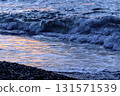 Coastal shore, washed stones, crashing waves, Sea of Japan 131571539