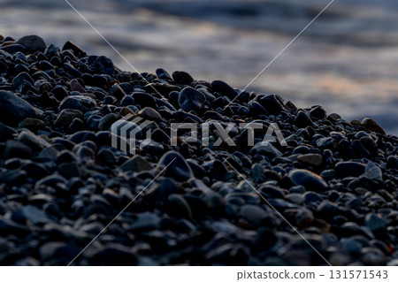 Coastal shore, washed stones, crashing waves, Sea of Japan 131571543