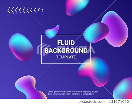 3d liquid banner. Fluid background, purple bubbles, abstract blob, floating paint gradient. Color art flowing balls. Futuristic minimal trendy art design. Notebook cover. Vector illustration 131571620