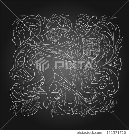 Graphic illustration of a medieval lion 131571710