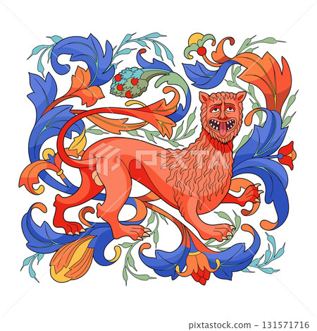 Graphic illustration of a medieval lion 131571716