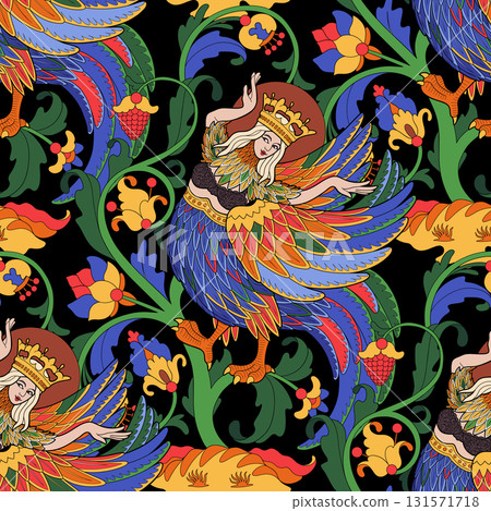 Girl in crown dancing as mythical bird 131571718