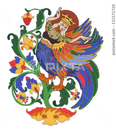 Girl in crown dancing as mythical bird Girl in crown dancing as mythical bird 131571720