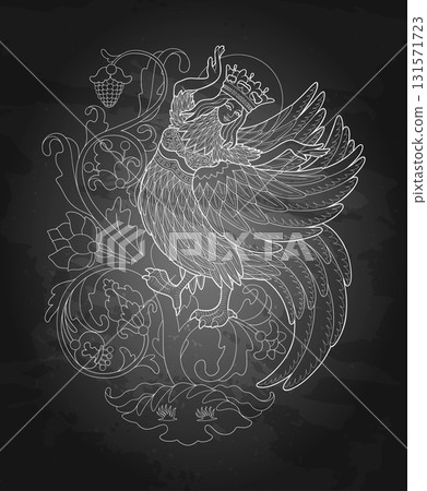 Girl in crown dancing as mythical bird 131571723
