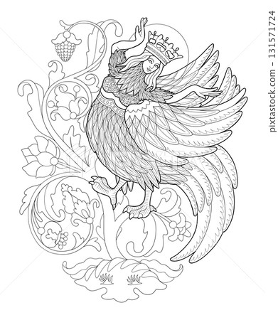 Girl in crown dancing as mythical bird Girl in crown dancing as mythical bird 131571724