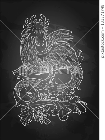 Vector graphic illustration of a funny blue dragon 131571749