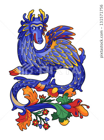 Vector graphic illustration of a funny blue dragon 131571756