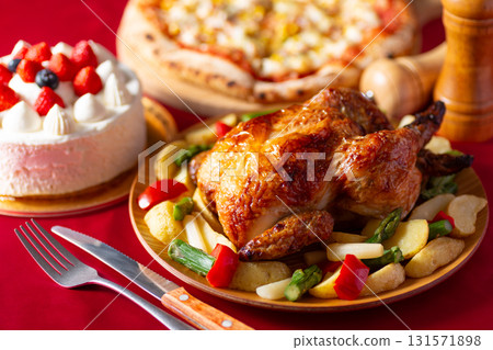 Roast chicken and Christmas dinner Roast chicken and Christmas dinner 131571898