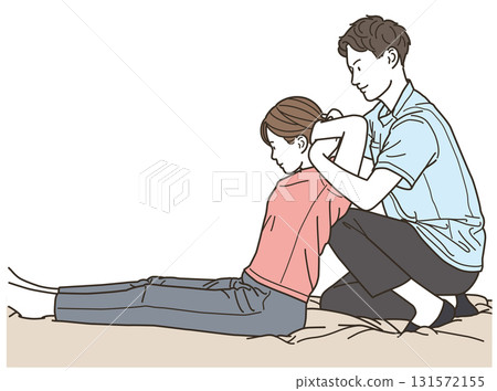 一位男性脊椎按摩師正在為一位女性進行治療的插圖 131572155
