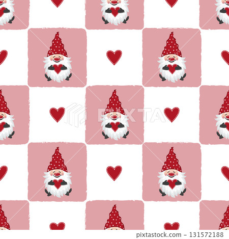 Valentines day seamless pattern with cute gnomes and red hearts Valentines day seamless pattern with cute gnomes and red hearts 131572188