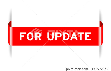 Red color inserted label banner with word for update on white background 131572342