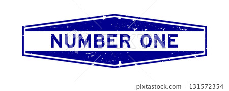 Grunge blue number one word hexagon rubber seal stamp on white background 131572354