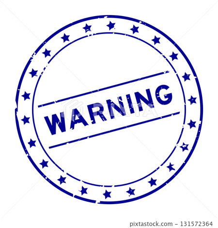 Grunge blue warning word round rubber seal stamp on white background 131572364
