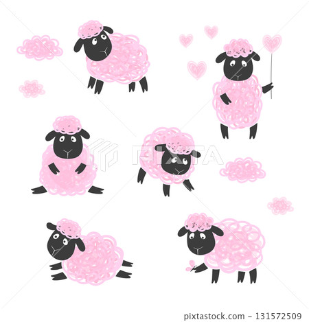 Cute sheep vector illustration. Set of cartoon lambs 131572509