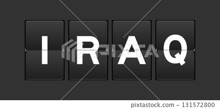 Black color analog flip board with word iraq on gray background 131572800