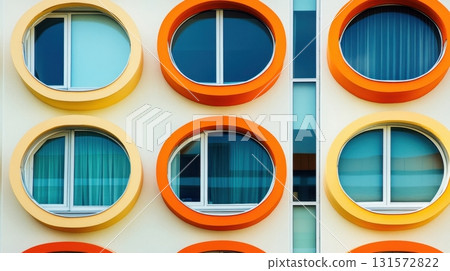 Colorful Round Windows Modern Building. 131572822