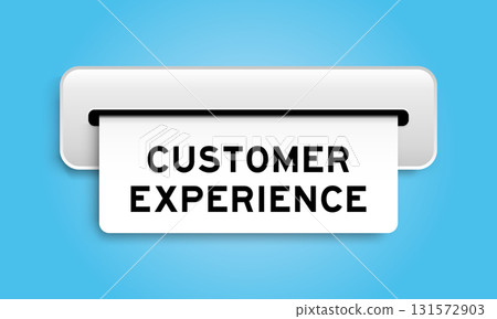 White coupon banner with word customer experience from machine on blue color background White coupon banner with word customer experience from machine on blue color background 131572903