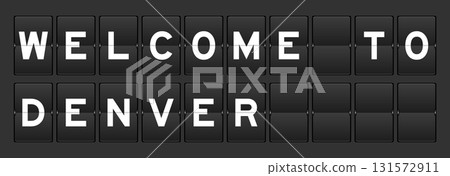 Black color analog flip board with word welcome to denver on gray background 131572911