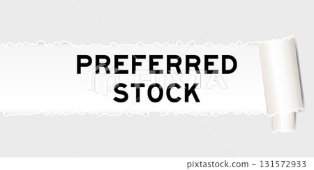 Ripped gray paper background that have word preferred stock under torn part 131572933