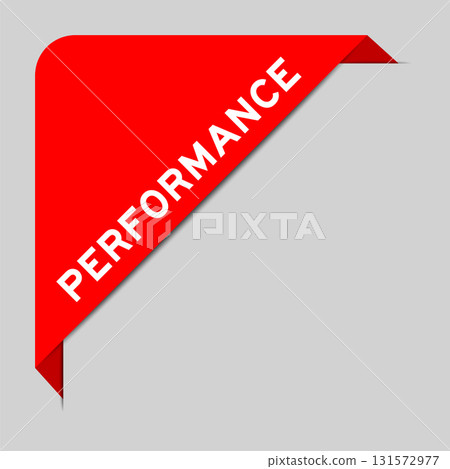 Red color of corner label banner with word performance on gray background Red color of corner label banner with word performance on gray background 131572977