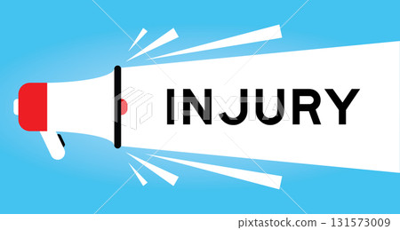 Color megaphone icon with word injury in white banner on blue background Color megaphone icon with word injury in white banner on blue background 131573009