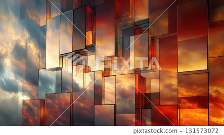 Sunset Reflections in Glass Cubes. Sunset Reflections in Glass Cubes. 131573072