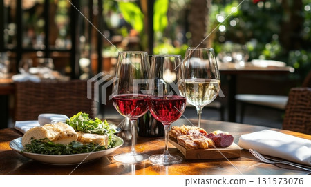 Outdoor Dining Wine  Appetizers. 131573076