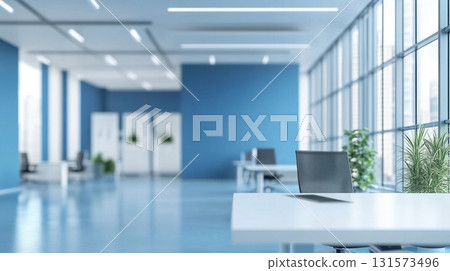 Modern Blue Office Workspace Interior. 131573496