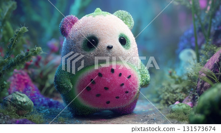 Watermelon-bellied panda mascot character 131573674