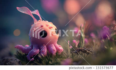 可愛的 3D 布丁色章魚狀生物 131573677