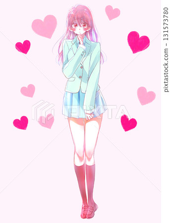 Fidgety female student winter clothes heart 131573780