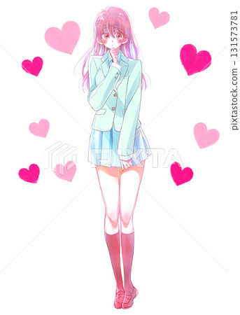 煩躁的女學生冬裝心 131573781