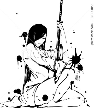 手持劍的美女水墨畫插圖 手持劍的美女水墨畫插圖 131574053